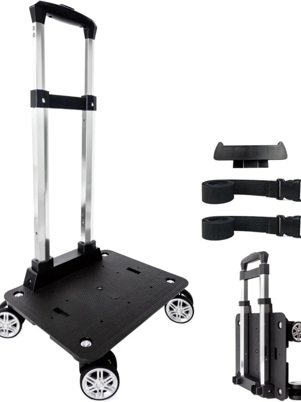 360° Swivel Wheeled Backpack Trolley - Folding Rolling Luggage Cart for Travel